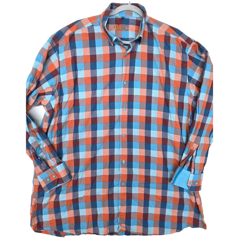 Visconti Shirt Mens Big 2X‎ Multicolor Plaid Long Sleeve Button Cotton Casual